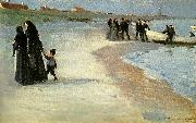 Peter Severin Kroyer en hvid bad i strandkanten, lys sommeraften Spain oil painting artist